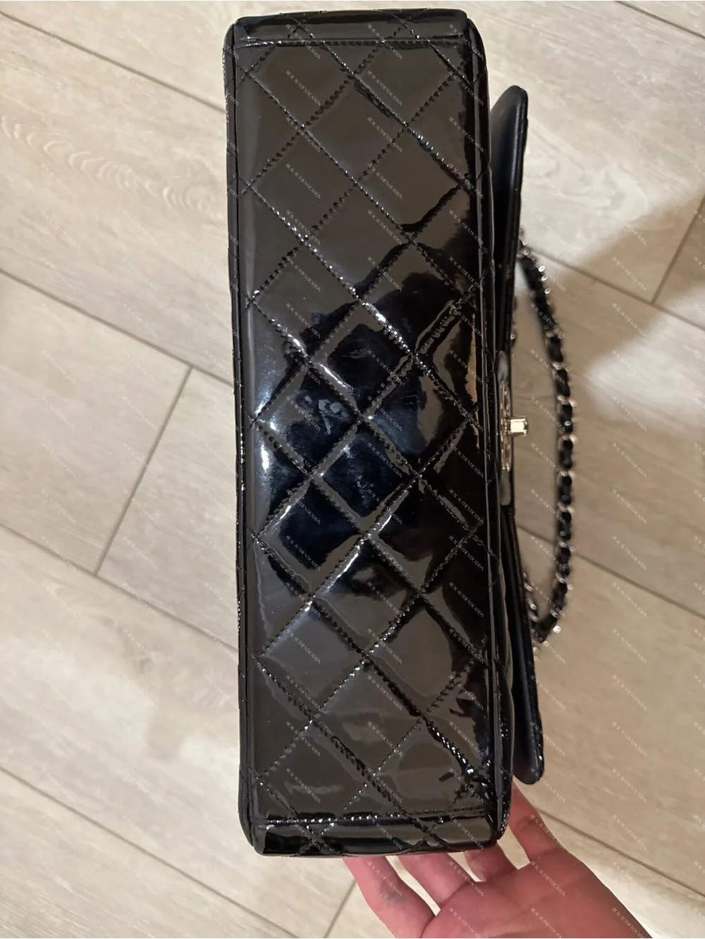 Chanel Black Quilted Patent Leather Jumbo Classic Flap Bag